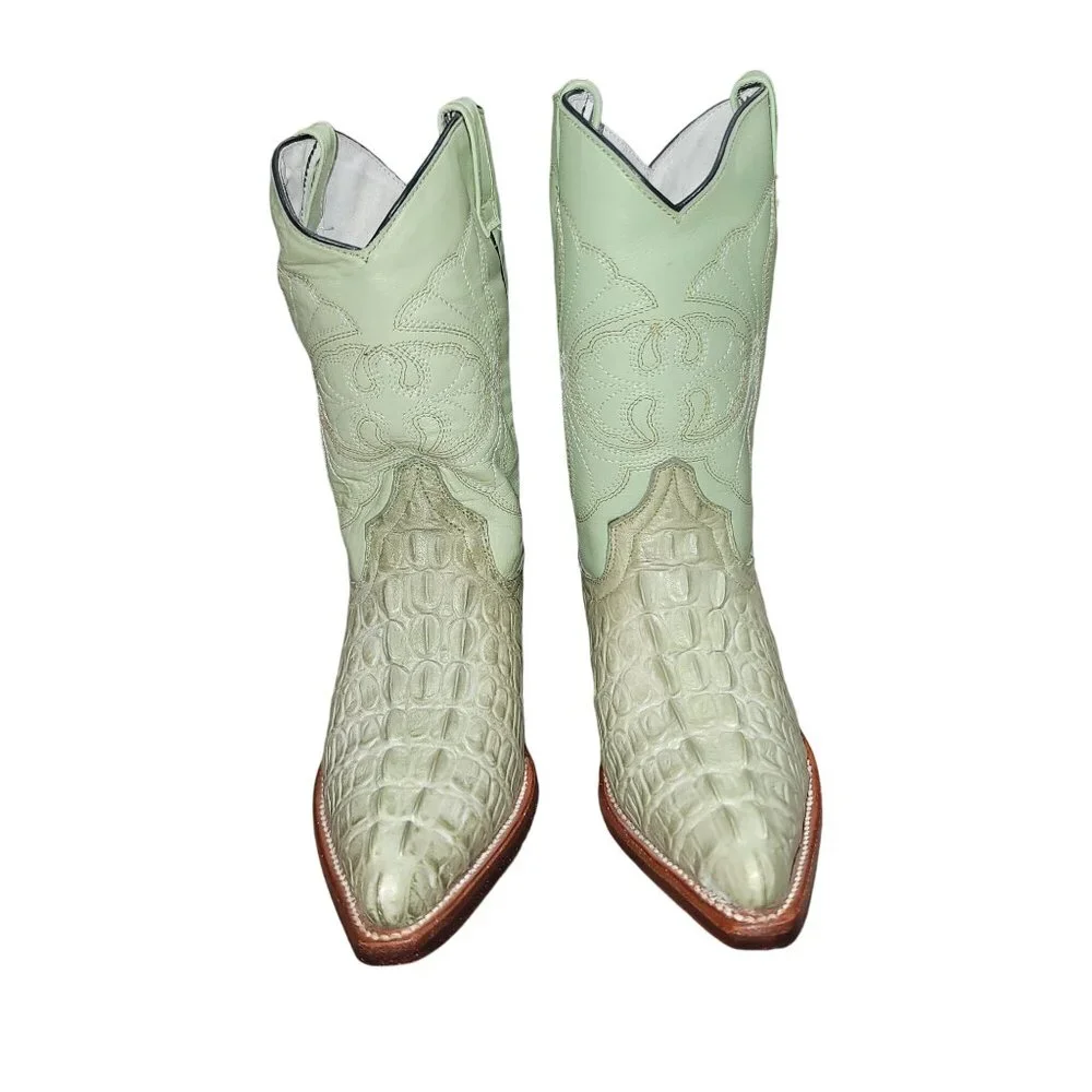 Holster Kids Cowhide Caiman Print Embroidered  Boots Leather Western Cowboy Boot